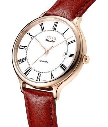 Sonvilier瑞士製三針日期顯示自動機械皮革腕錶