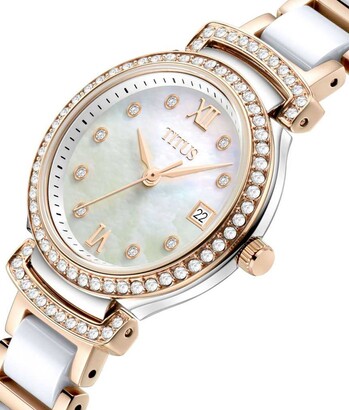 Fair Lady三針日期顯示石英不鏽鋼配陶瓷腕錶