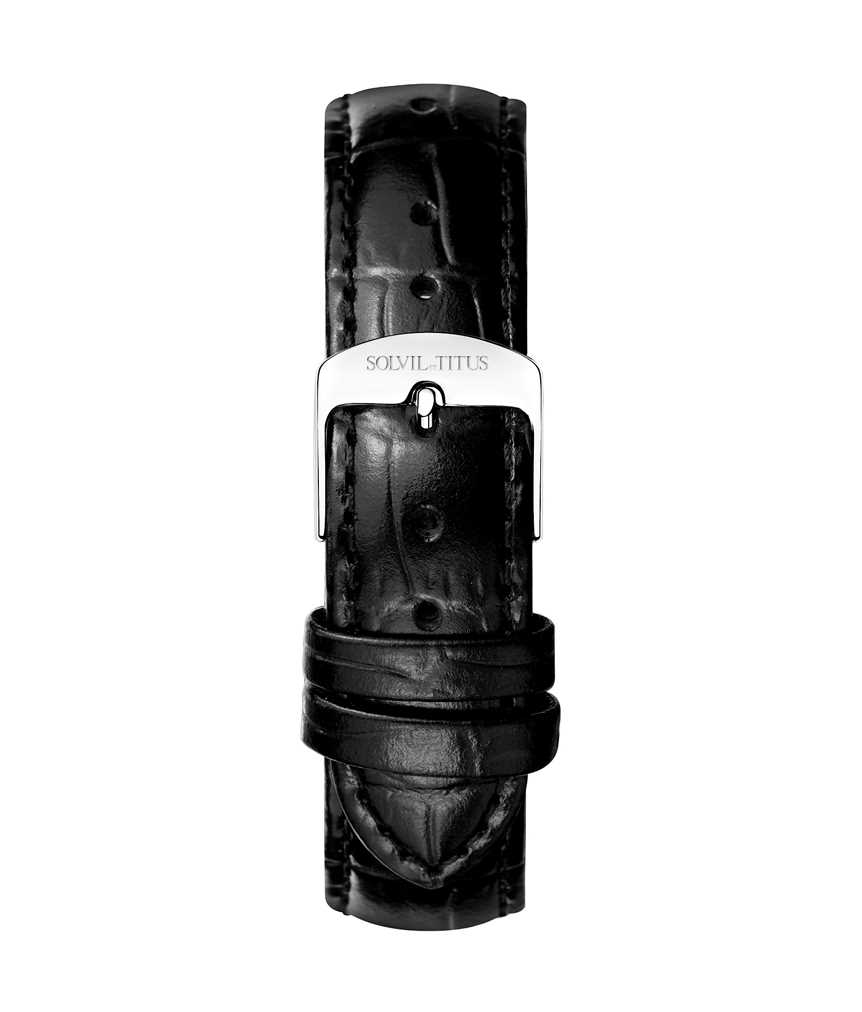 16 mm Black Croco Pattern Leather Watch Strap