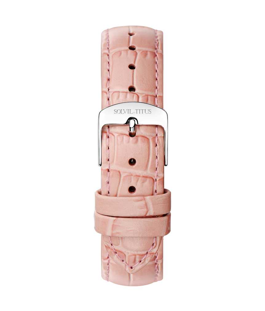 18 mm淺粉紅色鱷紋皮革錶帶
