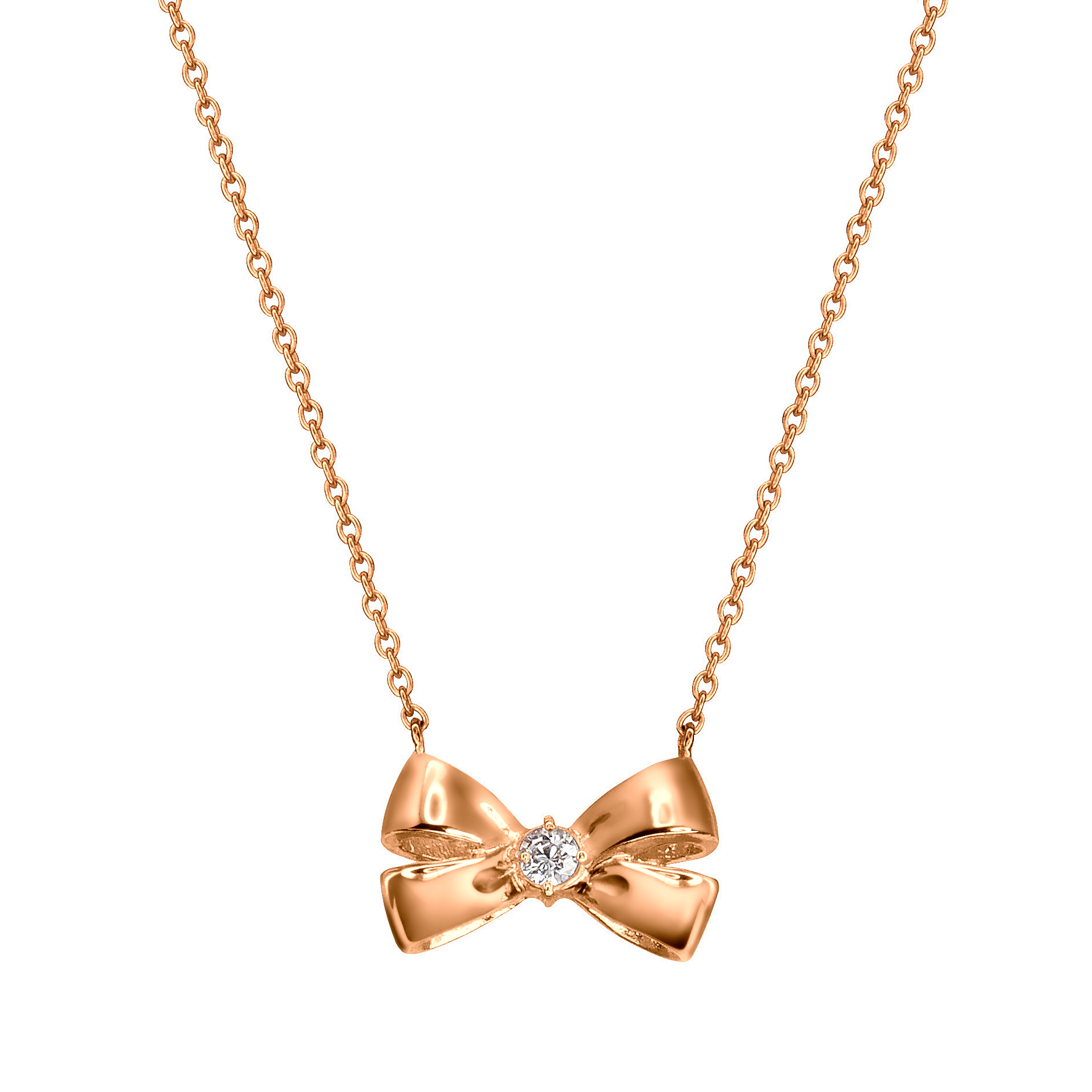 Ribbon Necklace, Sterling Silver, Rose-Gold Tone Plated 