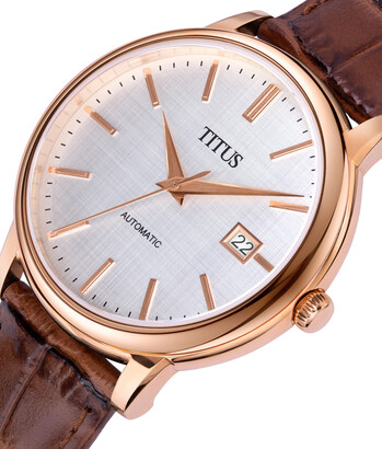 The Dawn 3 Hands Date Mechanical Leather Watch 