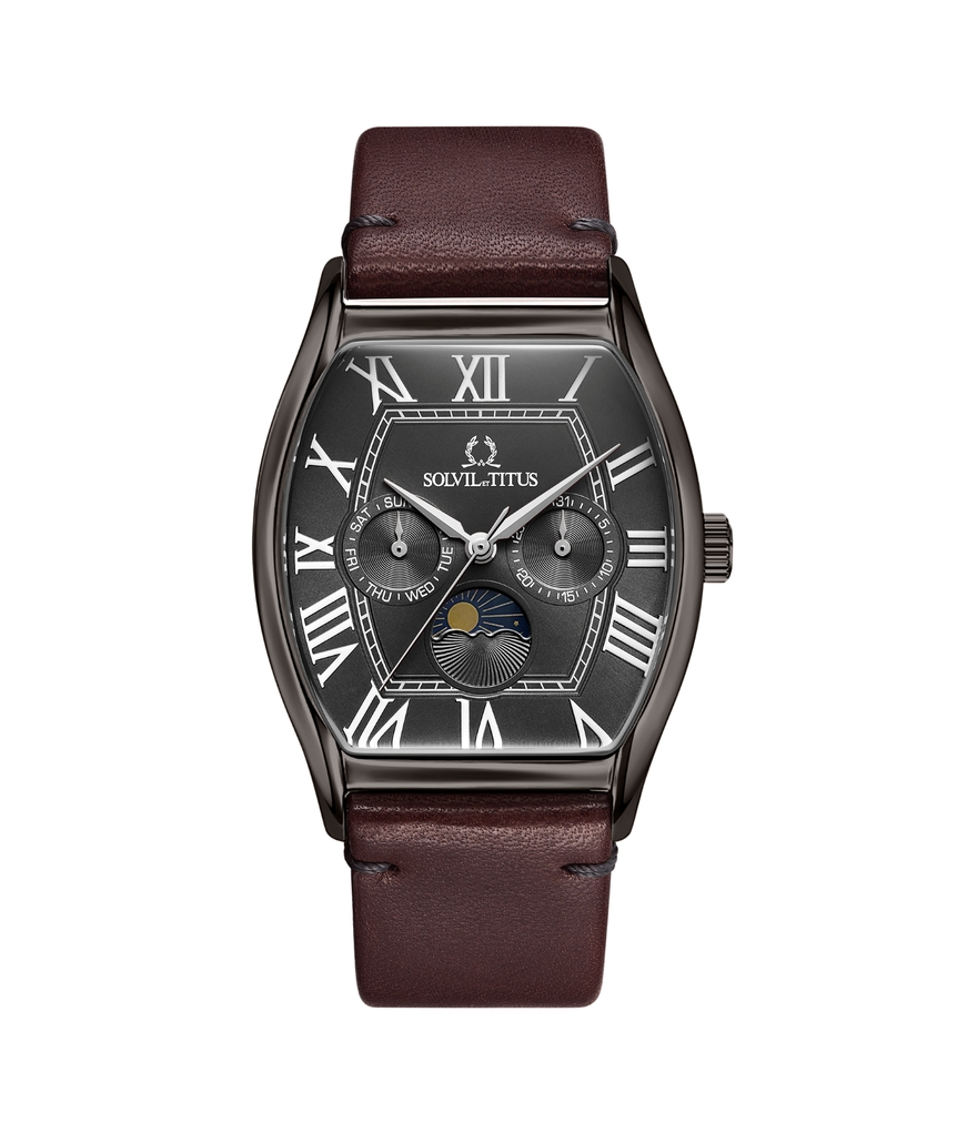 Barista Multi-Function with Day Night Indicator Quartz Leather Watch 