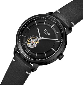 Exquisite 三針自動機械皮革腕錶 