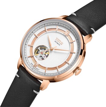 Exquisite 三針自動機械皮革腕錶 