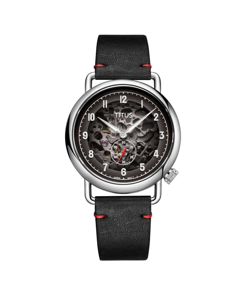 Exquisite二針小秒自動機械鏤空皮革腕錶